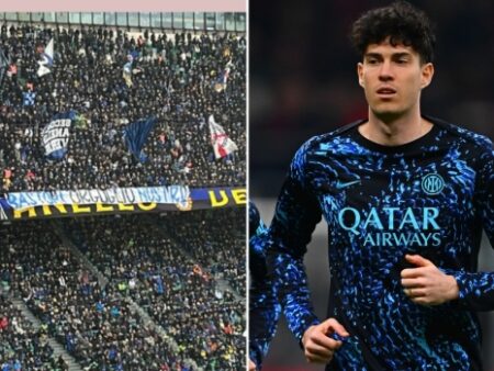 San Siro celebra Alessandro Bastoni con striscioni e cori